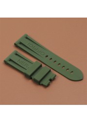 High Quality Black Blue Red Orange Army Green Watchband Silicone Rubber Strap for Panerai Pin Buckle 22mm 24mm 26mm