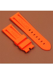 High Quality Black Blue Red Orange Army Green Watchband Silicone Rubber Strap for Panerai Pin Buckle 22mm 24mm 26mm