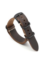 NATO Genuine Leather Strap Watchband 20mm 22mm 24mm Vintage Zulu Strap for Men Women Wristbands Replacement Watch