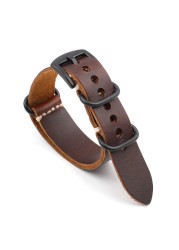 NATO Genuine Leather Strap Watchband 20mm 22mm 24mm Vintage Zulu Strap for Men Women Wristbands Replacement Watch