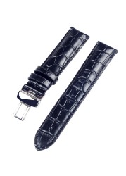 19mm (Buckle18mm) PRC200 T17 T41 T461 High Quality Silver Butterfly Buckle + Black Genuine Leather Watch Bands Strap