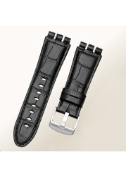 For swatch watchband 23mm New High Quality Mens Soft Waterproof Genuine Leather Watchband Straps Black Brown Cowhide Bracelet