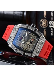 Luxury Brand Military Style Watch Men Hip Hop Silver Diamond Watch Men Tonneau Men Watches Male Watch Male Clock