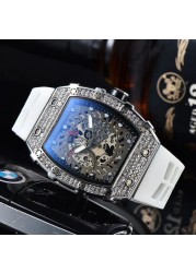 Luxury Brand Military Style Watch Men Hip Hop Silver Diamond Watch Men Tonneau Men Watches Male Watch Male Clock