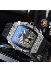 Luxury Brand Military Style Watch Men Hip Hop Silver Diamond Watch Men Tonneau Men Watches Male Watch Male Clock