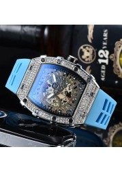 Luxury Brand Military Style Watch Men Hip Hop Silver Diamond Watch Men Tonneau Men Watches Male Watch Male Clock