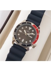 Seiko Men's Watch Silver Strap Black Red Blue Bezel Quartz Watch Luxury Fashion Date Sports Watch