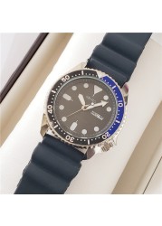 Seiko Men's Watch Silver Strap Black Red Blue Bezel Quartz Watch Luxury Fashion Date Sports Watch