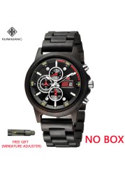 Kunhuang Men Watches Luxury Brand Wooden Walnut Sport Quartz Watch Men Fashion Date Chronograph Watch Relogio Masculino