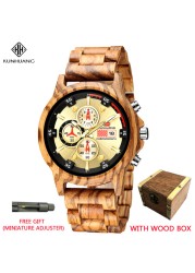 Kunhuang Men Watches Luxury Brand Wooden Walnut Sport Quartz Watch Men Fashion Date Chronograph Watch Relogio Masculino