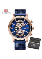 MINIFOCUS Fashion Men Sports Watches Top Sliver Deluxe Quartz Watches Men Mesh Strap Ultra-thin Waterproof Wristwatch Chronograph