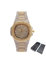 Luxury Diamond Men's Wristwatch Hip-Hop Quartz Wristwatch for Men Gold Stainless Steel reloj hombre 2022