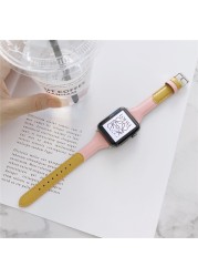 Double Color Leather Strap for Apple Watch 7 40 44 45mm Watch Bands Buckle Wristbands for iWatch 38mm 42mm 41mm Smartwatch Band