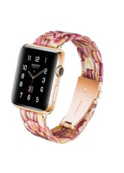 Replacement Resin Tortoise Shell Lines Watch Strap Bracelet For Apple Watch Series 5/4/3/2/1 42mm 44mm 38 and 40mm Leopard Print