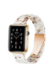 Replacement Resin Tortoise Shell Lines Watch Strap Bracelet For Apple Watch Series 5/4/3/2/1 42mm 44mm 38 and 40mm Leopard Print