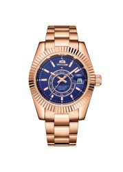 Men's automatic self-wind mechanical stainless steel strap rose gold silver blue date luxury sky 40mm watch