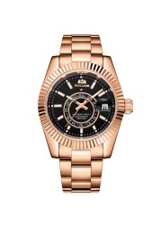 Men's automatic self-wind mechanical stainless steel strap rose gold silver blue date luxury sky 40mm watch