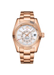 Men's automatic self-wind mechanical stainless steel strap rose gold silver blue date luxury sky 40mm watch