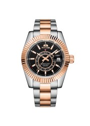 Men's automatic self-wind mechanical stainless steel strap rose gold silver blue date luxury sky 40mm watch