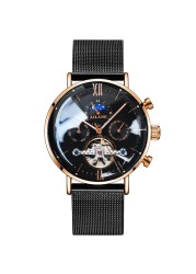 AILANG Men's Top Brand Luxury Fashion Three Eyes Luminous Waterproof Mesh Watches Tourbillon Mechanical Watch Relogio Masculino