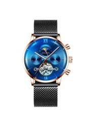 AILANG Men's Top Brand Luxury Fashion Three Eyes Luminous Waterproof Mesh Watches Tourbillon Mechanical Watch Relogio Masculino