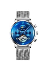 AILANG Men's Top Brand Luxury Fashion Three Eyes Luminous Waterproof Mesh Watches Tourbillon Mechanical Watch Relogio Masculino