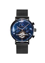 AILANG Men's Top Brand Luxury Fashion Three Eyes Luminous Waterproof Mesh Watches Tourbillon Mechanical Watch Relogio Masculino