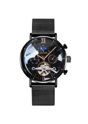 AILANG Men's Top Brand Luxury Fashion Three Eyes Luminous Waterproof Mesh Watches Tourbillon Mechanical Watch Relogio Masculino