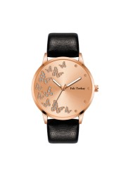 Fashion hot sale butterfly pattern gold faced women's quartz watch leather strap casual women's watch