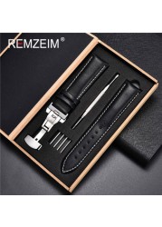 Rimzm Soft Calfskin Leather Watches 18mm 20mm 22mm 24mm Straps Automatic Butterfly Clasp Watch Accessories With Box