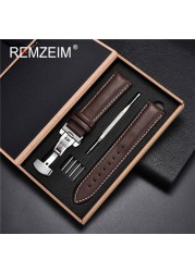 Rimzm Soft Calfskin Leather Watches 18mm 20mm 22mm 24mm Straps Automatic Butterfly Clasp Watch Accessories With Box