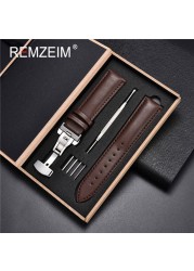 Rimzm Soft Calfskin Leather Watches 18mm 20mm 22mm 24mm Straps Automatic Butterfly Clasp Watch Accessories With Box