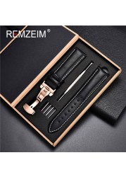 Rimzm Soft Calfskin Leather Watches 18mm 20mm 22mm 24mm Straps Automatic Butterfly Clasp Watch Accessories With Box