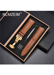 Rimzm Soft Calfskin Leather Watches 18mm 20mm 22mm 24mm Straps Automatic Butterfly Clasp Watch Accessories With Box