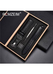 Rimzm Soft Calfskin Leather Watches 18mm 20mm 22mm 24mm Straps Automatic Butterfly Clasp Watch Accessories With Box