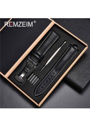 Rimzm Soft Calfskin Leather Watches 18mm 20mm 22mm 24mm Straps Automatic Butterfly Clasp Watch Accessories With Box