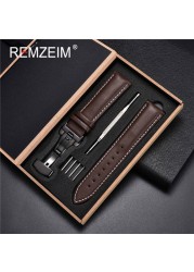 Rimzm Soft Calfskin Leather Watches 18mm 20mm 22mm 24mm Straps Automatic Butterfly Clasp Watch Accessories With Box