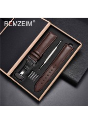 Rimzm Soft Calfskin Leather Watches 18mm 20mm 22mm 24mm Straps Automatic Butterfly Clasp Watch Accessories With Box