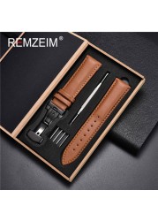 Rimzm Soft Calfskin Leather Watches 18mm 20mm 22mm 24mm Straps Automatic Butterfly Clasp Watch Accessories With Box