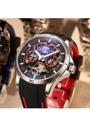 AILANG New 2022 Fashion Design Men's Watch Tourbillon Watch Waterproof Automatic Mechanical Watches Red Rubber Strap Watch for Men