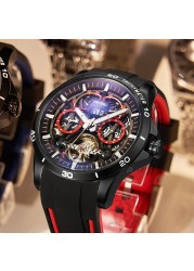 AILANG New 2022 Fashion Design Men's Watch Tourbillon Watch Waterproof Automatic Mechanical Watches Red Rubber Strap Watch for Men