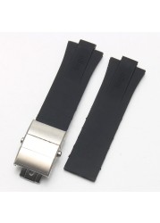 Silicone rubber watch strap, convex front 24 x 11, for ORIS AQUIS, diving watch, water resistant, folding buckle