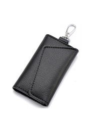 New Key Card Holder Wallet Genuine Leather Unisex Solid Key Wallet Organizer Bag Car Housekeeper Purse Card Holder