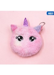 Cute Cat Fur Circle Purse Girl Clutch Bag Embroidered Key Headphone Organizer Pouch Kids Gift Cartoon Plush Unicorn Coin Purse