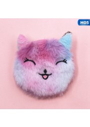 Cute Cat Fur Circle Purse Girl Clutch Bag Embroidered Key Headphone Organizer Pouch Kids Gift Cartoon Plush Unicorn Coin Purse