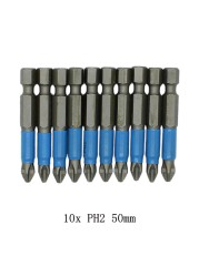 Magnetic Screwdriver Set 1/4" Hexagon Anti-Slip Leg Phillips Electric Power Tools Accessories 10pcs 50mm PH1 PH2 PH3 PZ1 PZ2 PZ3