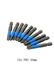 Magnetic Screwdriver Set 1/4" Hexagon Anti-Slip Leg Phillips Electric Power Tools Accessories 10pcs 50mm PH1 PH2 PH3 PZ1 PZ2 PZ3