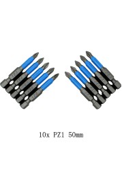 Magnetic Screwdriver Set 1/4" Hexagon Anti-Slip Leg Phillips Electric Power Tools Accessories 10pcs 50mm PH1 PH2 PH3 PZ1 PZ2 PZ3