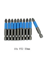 Magnetic Screwdriver Set 1/4" Hexagon Anti-Slip Leg Phillips Electric Power Tools Accessories 10pcs 50mm PH1 PH2 PH3 PZ1 PZ2 PZ3