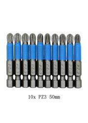 Magnetic Screwdriver Set 1/4" Hexagon Anti-Slip Leg Phillips Electric Power Tools Accessories 10pcs 50mm PH1 PH2 PH3 PZ1 PZ2 PZ3